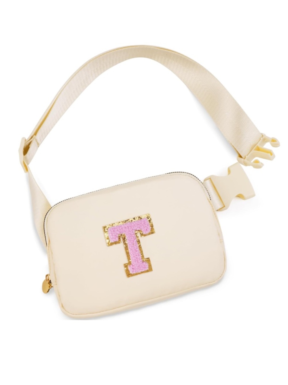 Belt Bag Fanny Pack Crossbody Bags with Initials Letter Patch -Khaki,T